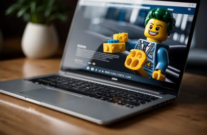 Is Lego Affiliate Program Legit: A computer displaying the Lego Affiliate Program homepage with a verified badge and clear terms and conditions