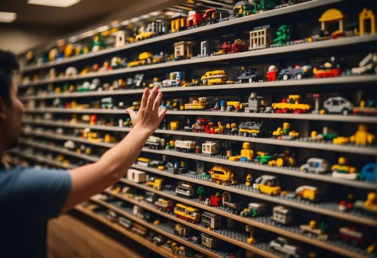 Can You Rent Lego Sets: A hand reaches for a rental shelf filled with various Lego sets