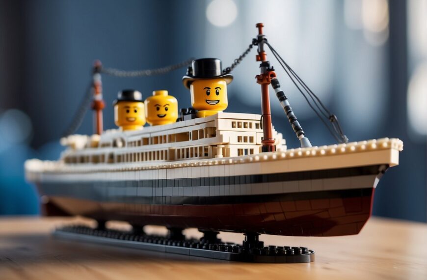 How Much Does the LEGO Titanic Weigh: The Lego Titanic sits on a scale, its weight displayed in bold numbers