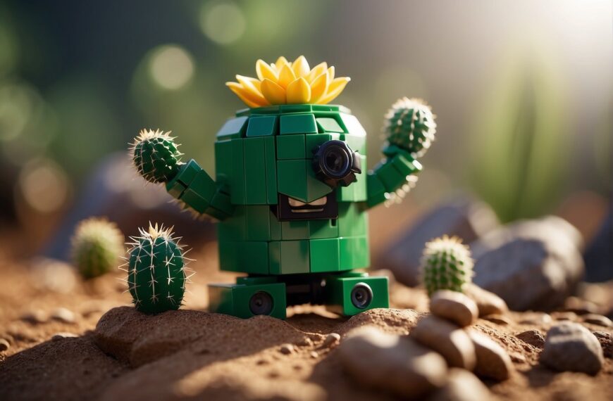 How to Break Cactus in Lego Fortnite: A cactus breaking apart in a LEGO Fortnite scene