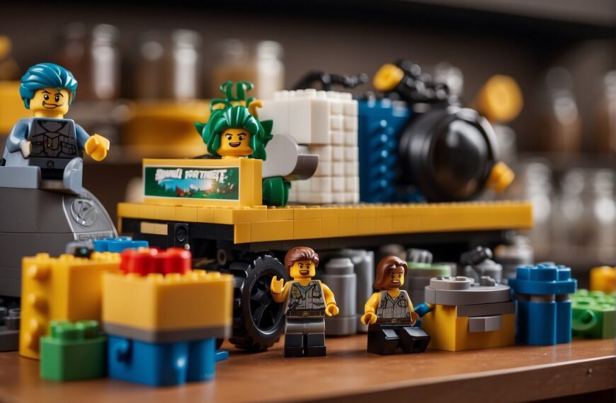 Where to Find Flour in LEGO Fortnite: A shelf with Lego Fortnite sets, a sign labeled 